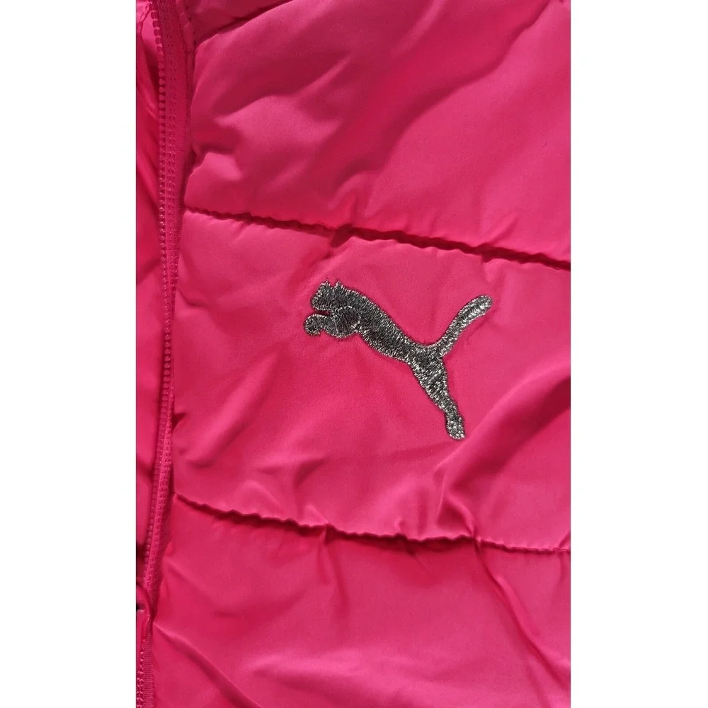 Puma Girls Puffer Vest Sleeveless Padded Quilted Hot Pink Girls Size S 7/8